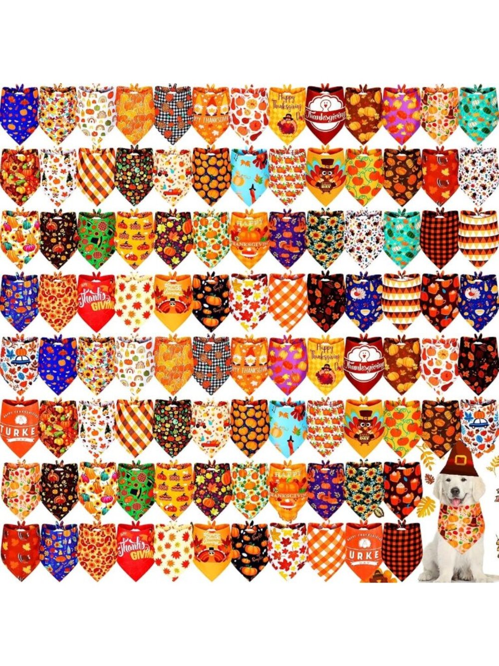 100 Pcs Adjustable Fall Dog Bandanas for Large Dogs - Bulk Pet Accessories